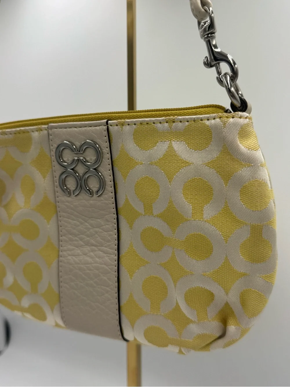 Coach XL Op Art Yellow and Chalk White / Cream Mini Shoulder Bag or Wristlet - Picture 3 of 9